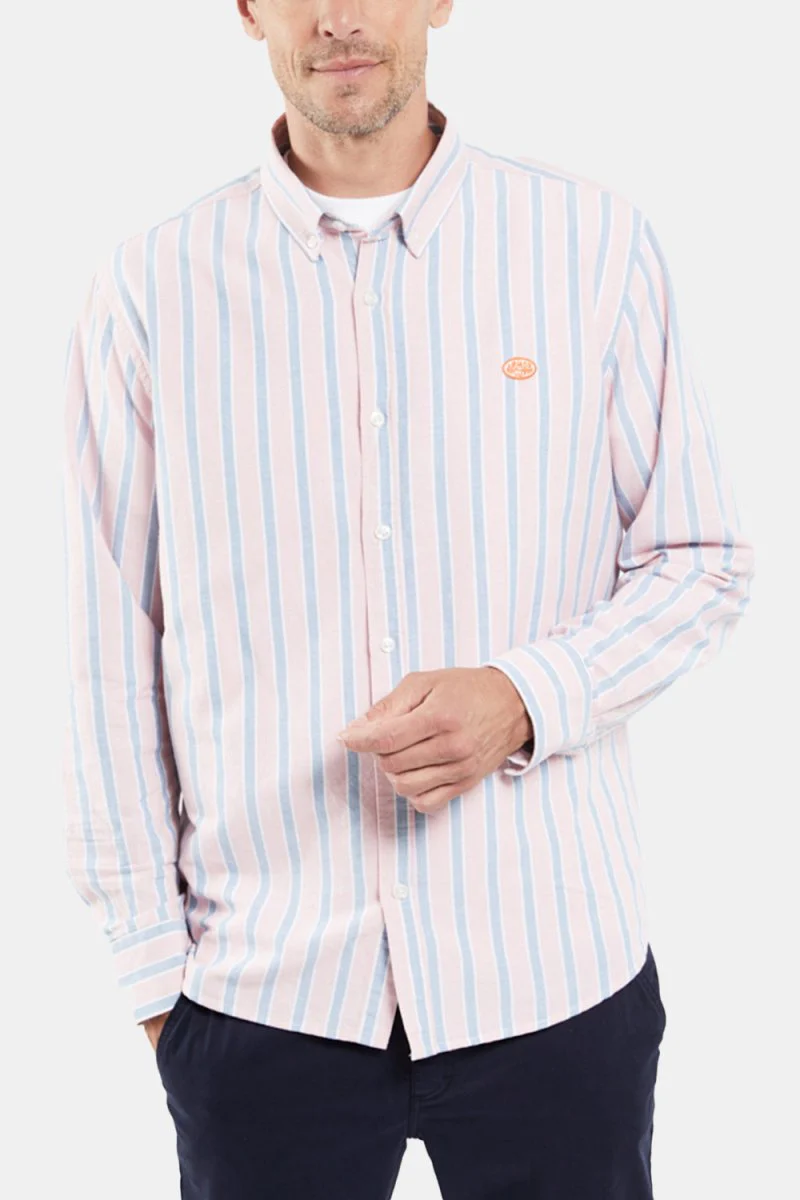Armor Lux Oxford Stripe Henley Shirt (Pink White Blue) - Image 4