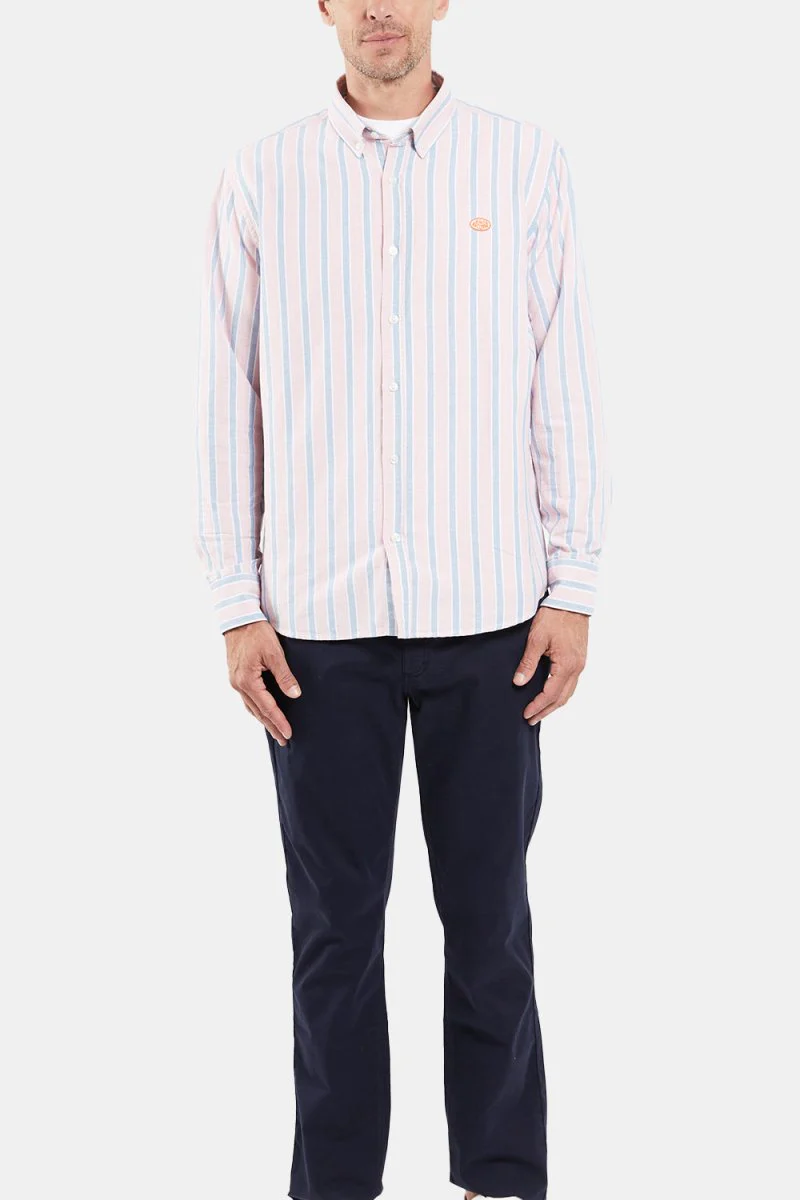Armor Lux Oxford Stripe Henley Shirt (Pink White Blue) - Image 5