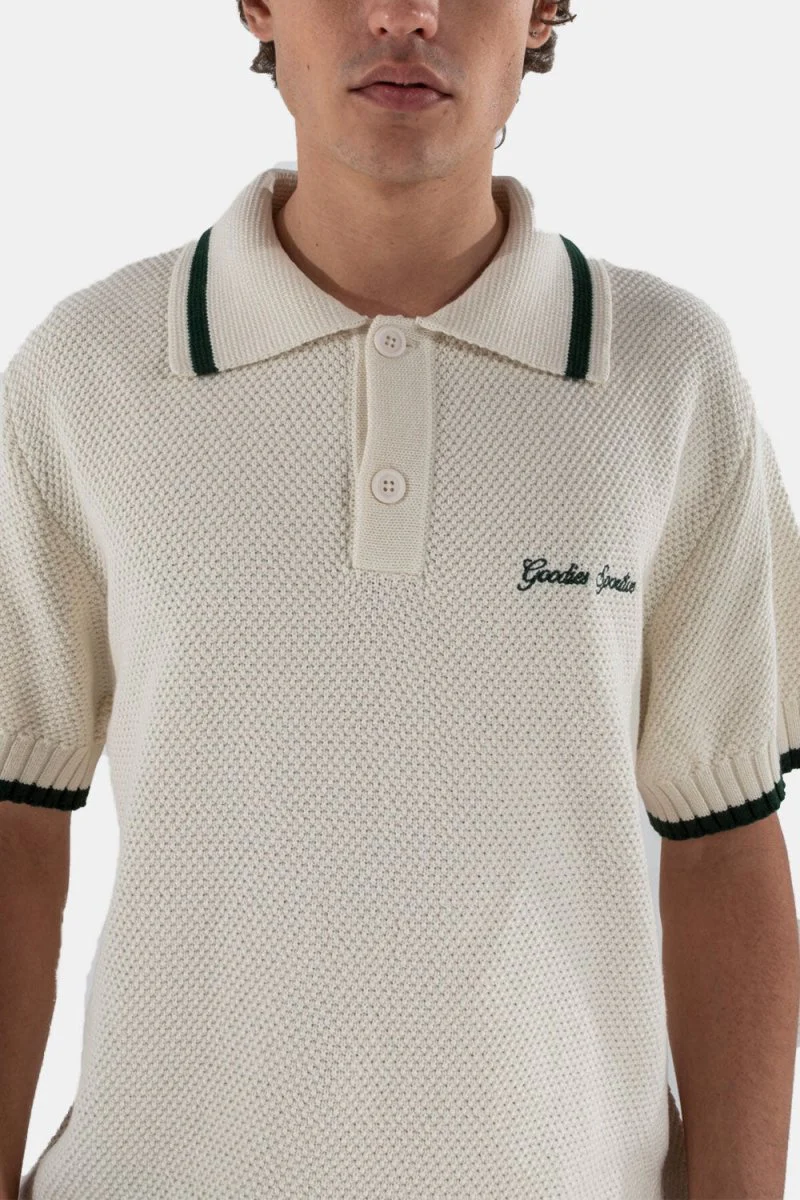 Goodies Sportive Contrast Knitted Polo T-Shirt (Ecru)