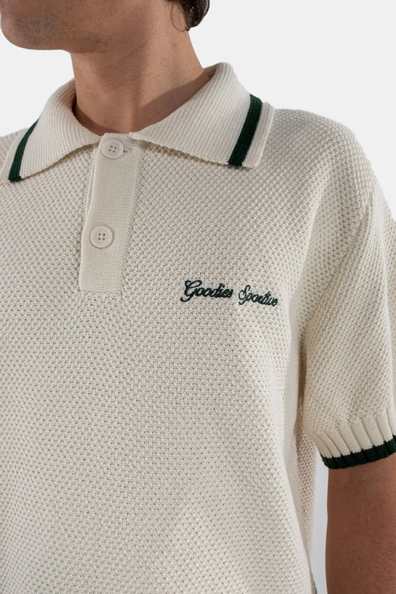 Goodies Sportive Contrast Knitted Polo T-Shirt (Ecru) - Image 2