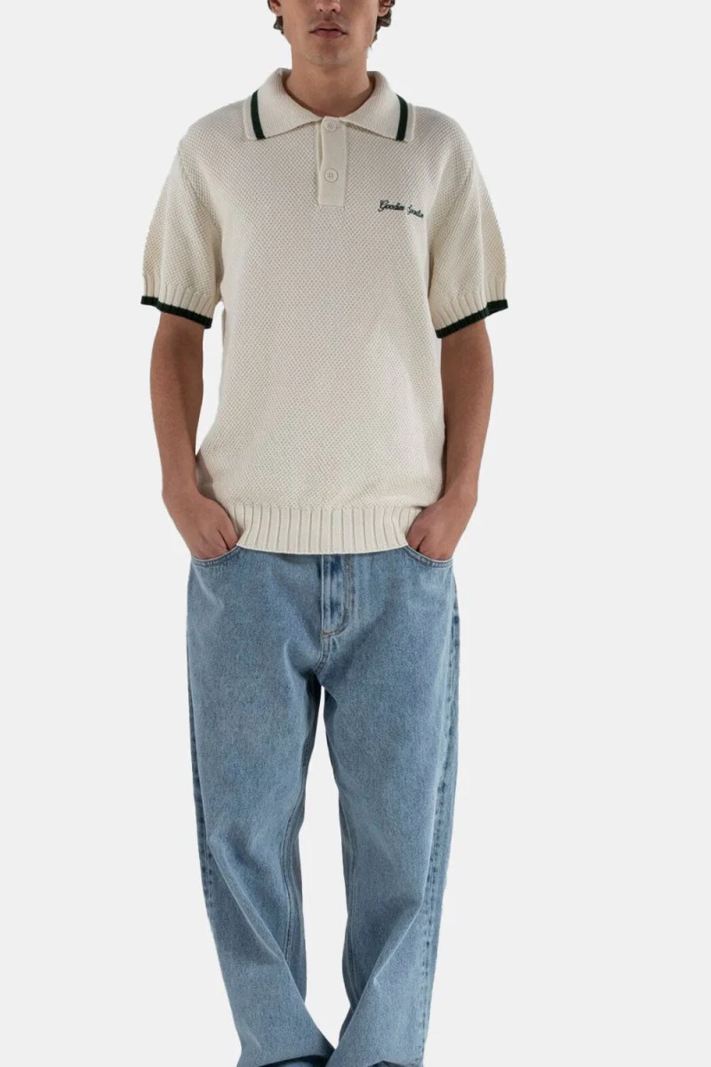 Goodies Sportive Contrast Knitted Polo T-Shirt (Ecru) - Image 4